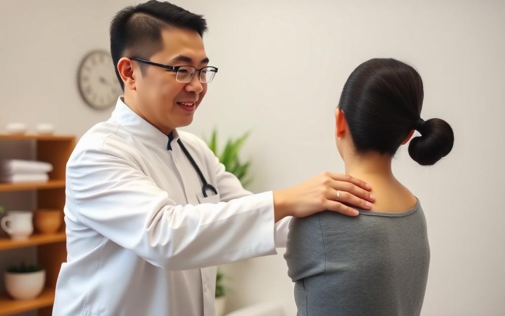香港中醫師為患者檢查肩頸痛症 - 富貴包頸椎病肩周炎診斷
